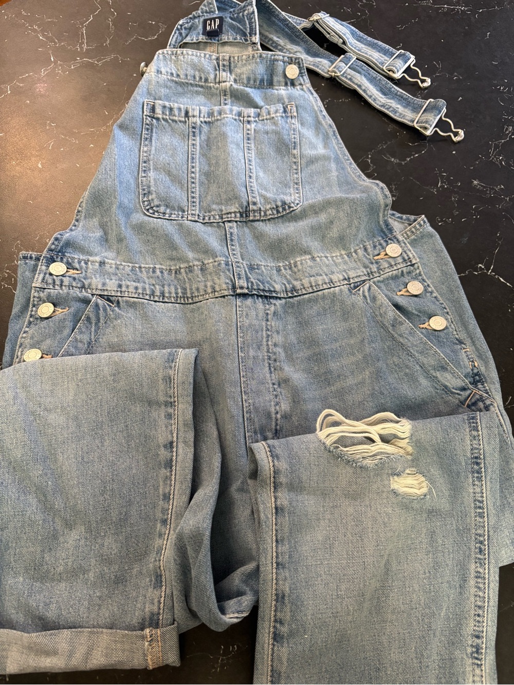 GAP Light Blue Distressed Denim Overalls